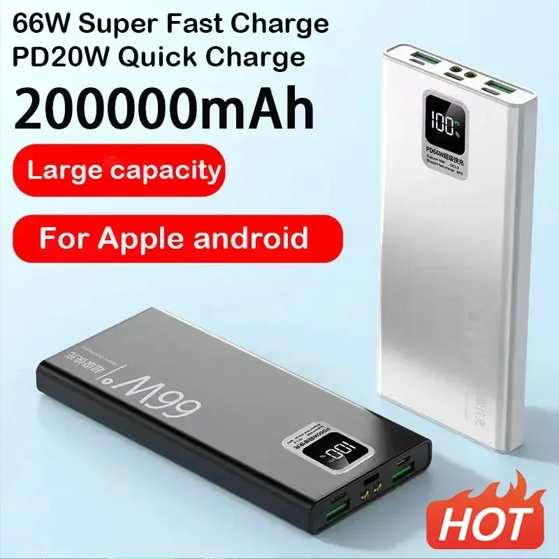 

200000mAh Digital Display PowerBank 66W Super Fast Charging For iPhone Huawei Xiaomi Samsung Portable EXternal Battery Charger