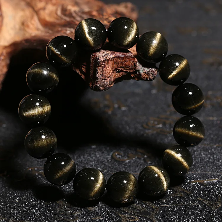 High Quality Gold Obsidian Bracelet Men Women Healing Gemstone Fine Jewelry Genuine Natural Golden Obsidian Stone Beads Bracelet