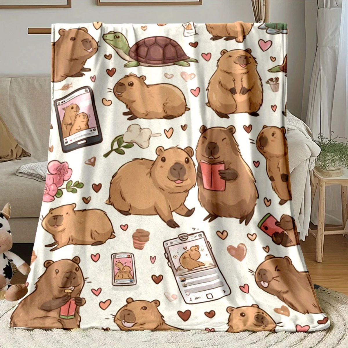 

1pc Cute Capibara Pattern Blanket - Lightweight Flannel Throw for Sofa, Camping, Livingroom, Office, Chair, And Bed - Digital Printing Soft And Warm Flannel Blanket Warm Winter Warmth, Outdoor