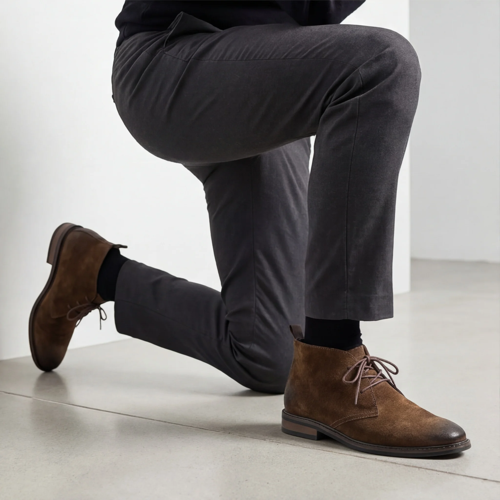 Herrenstiefel aus echtem Rindsleder, mit zwei Ösen zum Schnüren, für Herren, geeignet für Freizeitkleidung, Herrenstiefel mit matten, gemusterten Verzierungen. – Detail 3