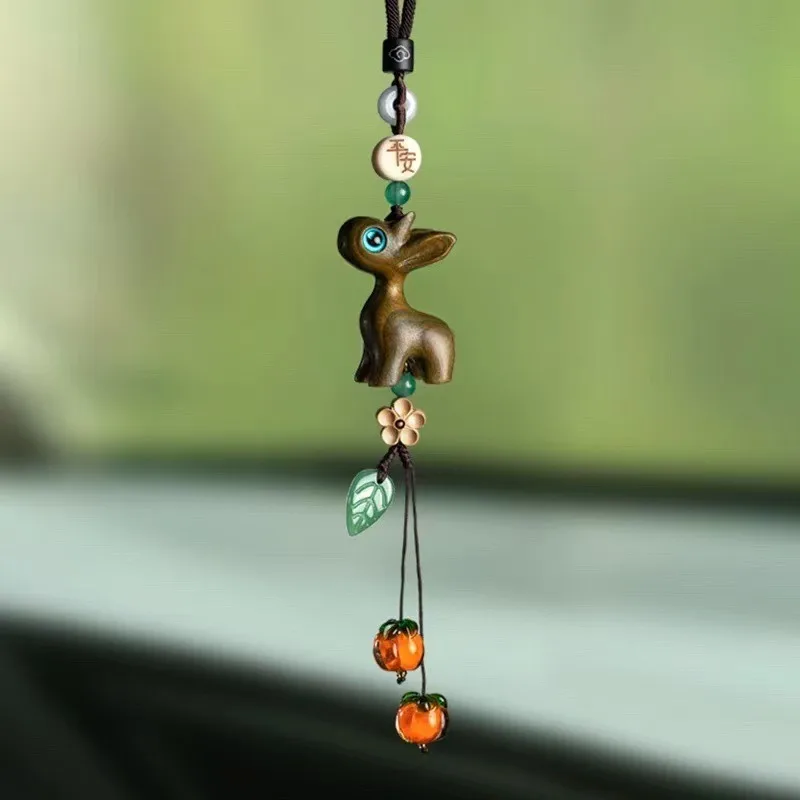 1pc New Wooden Deer Symbolizing Safety Car Decoration Pendant Harmless Material Rearview Mirror Pendant Car Interior Accessories