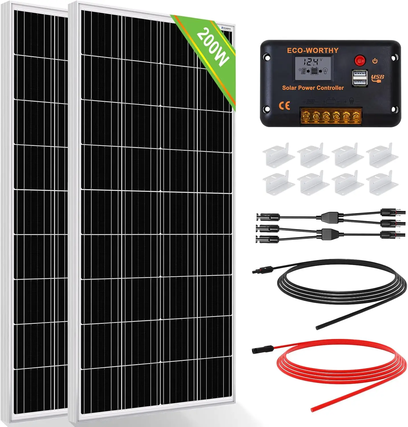 ECO-Solar Panel Kit with High Efficiency Monocrystalline Solar Panel and 30A PWM Charge Control