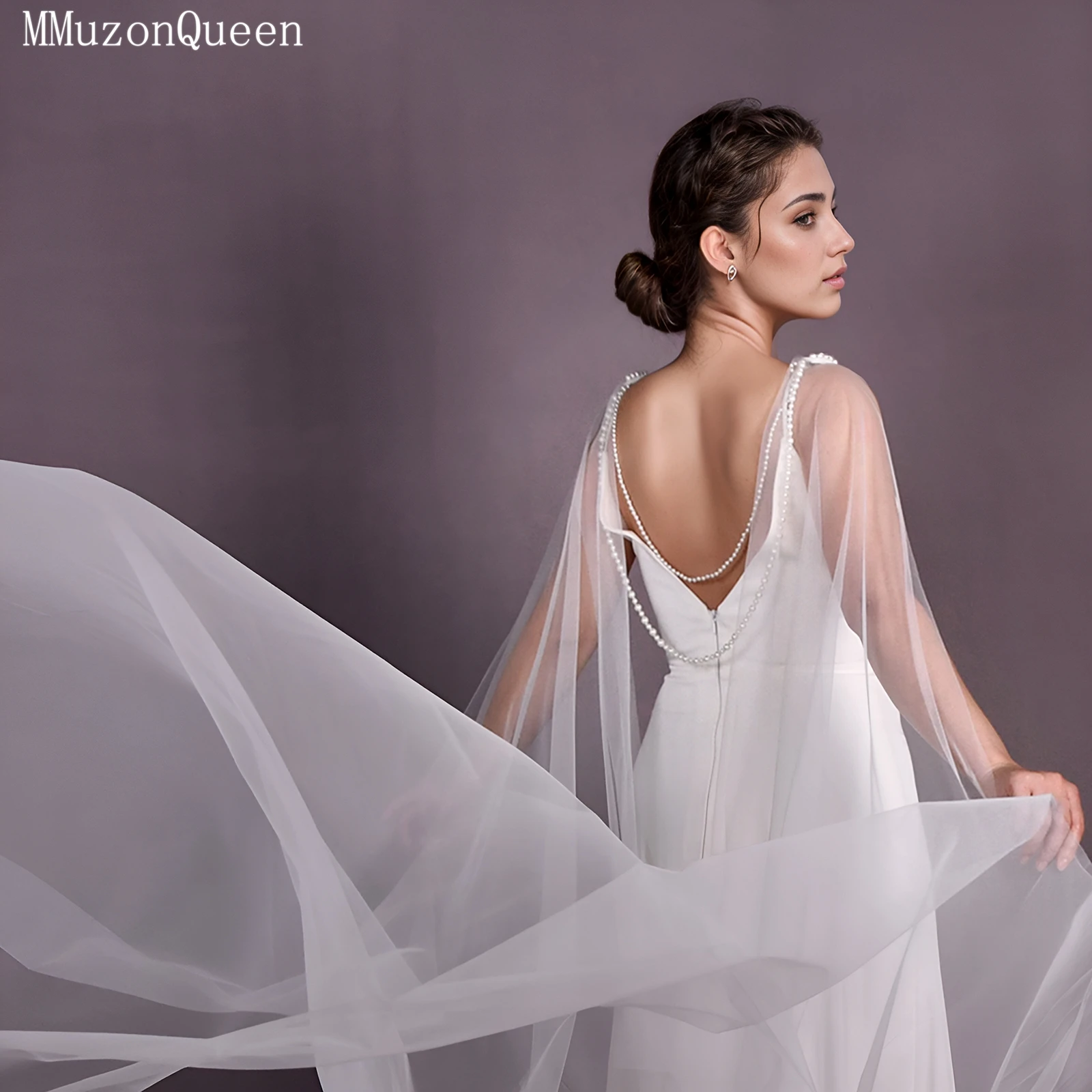 

TOPQUEEN Vg33 Элегантная свадебная шаль, свадебная шаль, длинная накидка с хвостом, женское пальто с жемчугом и бисером, свадебные аксессуары, можно настроить