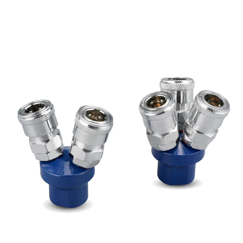 T21C 1Set Quick Connector Air Compressor 2 Way 3 Way Multi Hose Coupler Fitting Round Two
