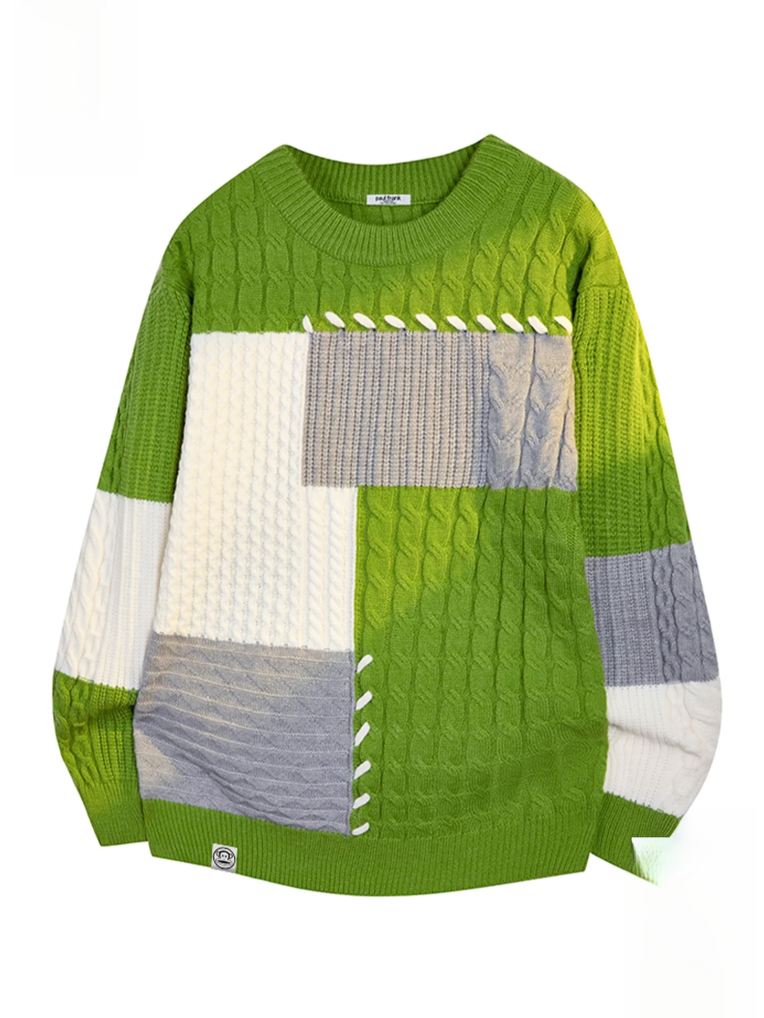 

PaulFrank round Ne Knitted Sweater for Men Loose Casual Splicing Color Blo Winter Faion Large Mouth Monkey Design