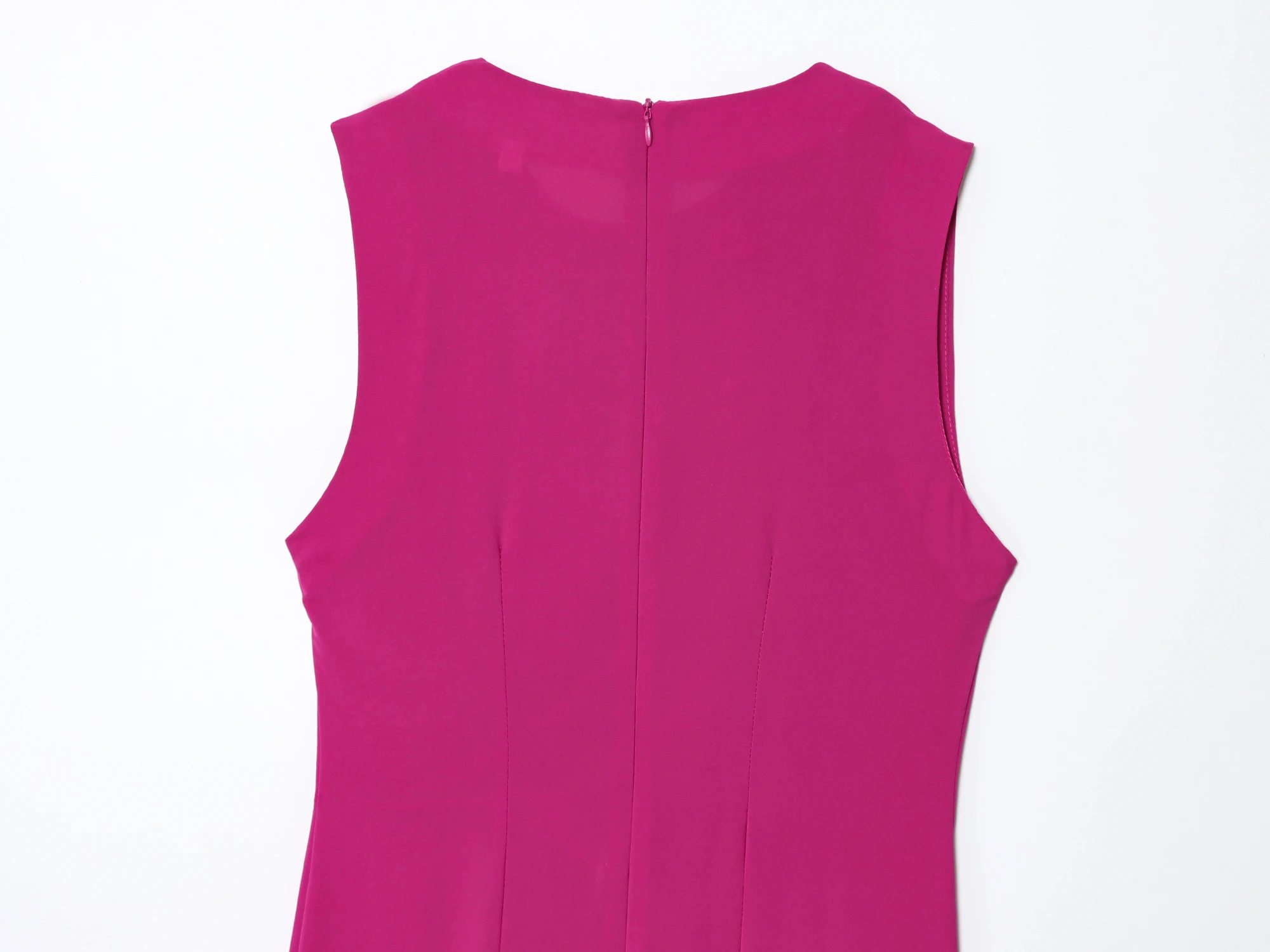 HH – robe mi-longue de soirée rouge Rose pour femmes, élégante, couleur unie, col rond, boucle plissée, fente latérale, fermeture éclair asymétrique, robe à la mode