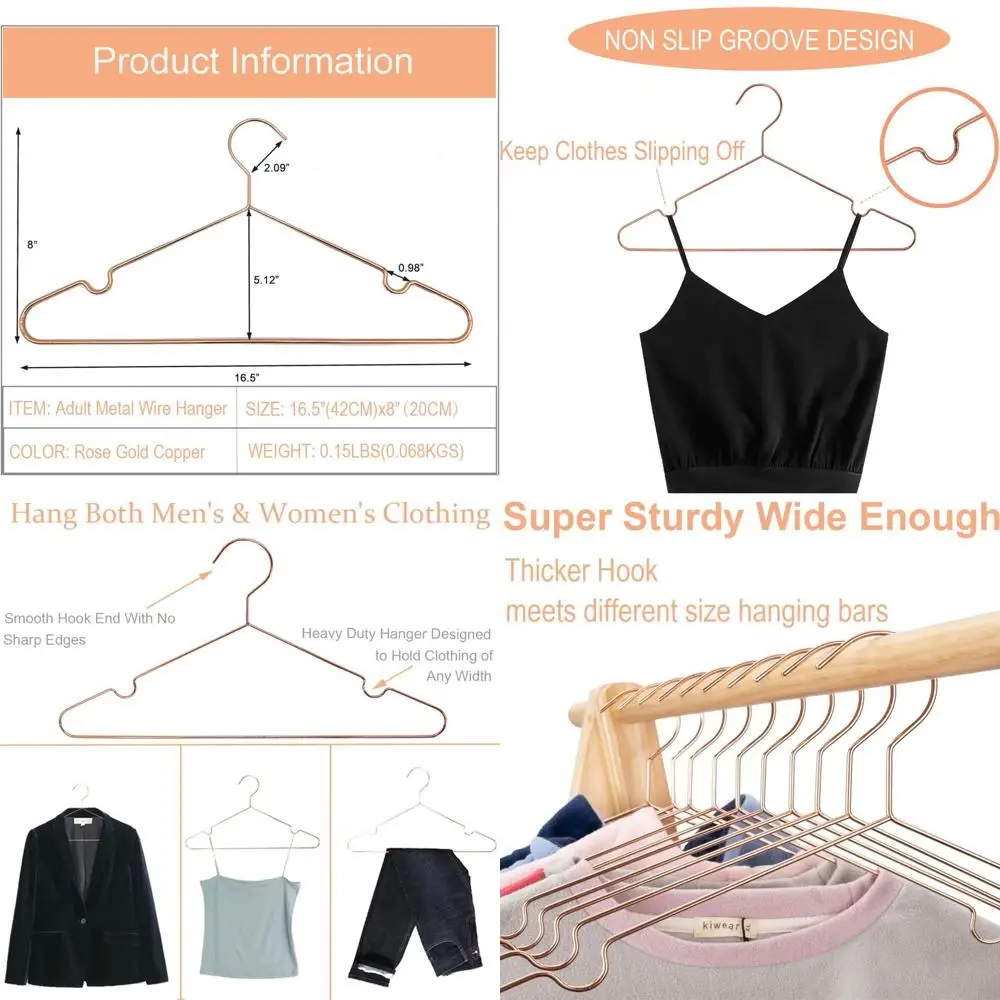 

60 шт., сверхпрочные металлические вешалки из розового золота и меди 16,5 для элегантного хранения и демонстрации одежды