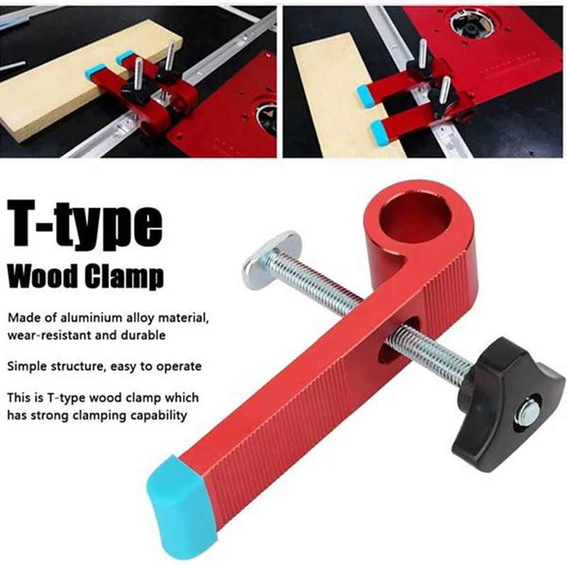 T-Shaped Wooden Clip Aluminum Alloy T-Shaped Wooden Clip Red Chute Track Limiter Carpentry Positioning Limiter-B Red