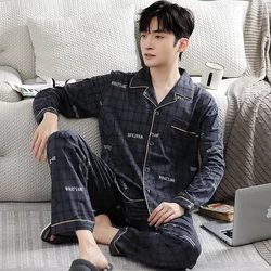 Fall 100% Cotton Pajamas Men's Comfortable Long-sleeved Plus Size Home Wear Suit Teenagers Leisure Outdoor Can Be Worn Outside