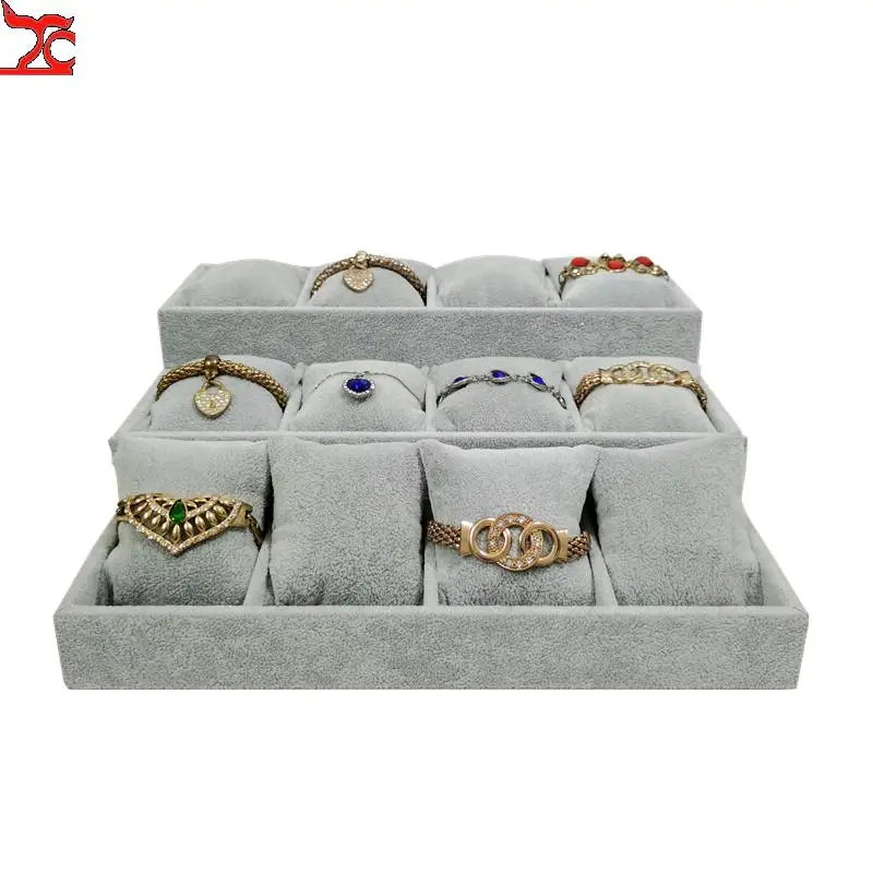 High Grade Pu White Display Plate Watch Bracelet Ring Gray Velvet Tray Black Watch Display Frame Organizer Earring Storage