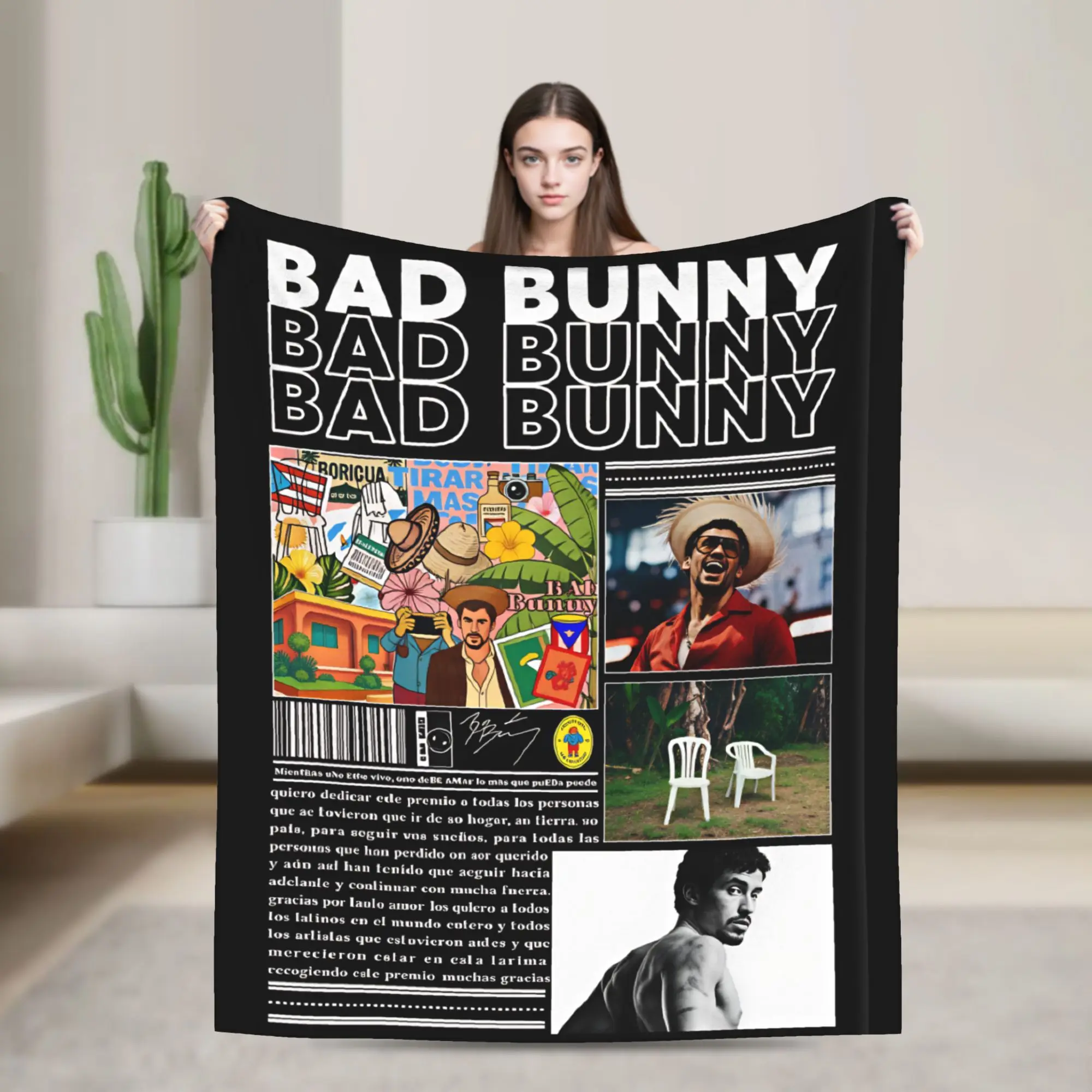 DTMF Mas Fotos Puerto Rico Frog Bad Bunny Album-Decke, hochwertige, warme, weiche Überwurfdecke, Herbstdecke für Couch, Stuhl, lustige Tagesdecke