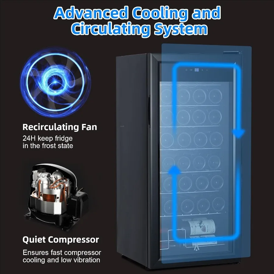 ثلاجة نبيذ أحادية المنطقة مكونة من 32 زجاجة مع شاشة لمس رقمية وشاشة LED ومبرد قائم بذاته يتميز بالتبريد السريع T #6