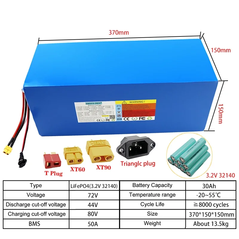 New 72V 30Ah 22S2P 32140 LiFePo4 rechargeable battery pack with built-in BMS 3600W motor, 30A high-power 84V solar outdoor