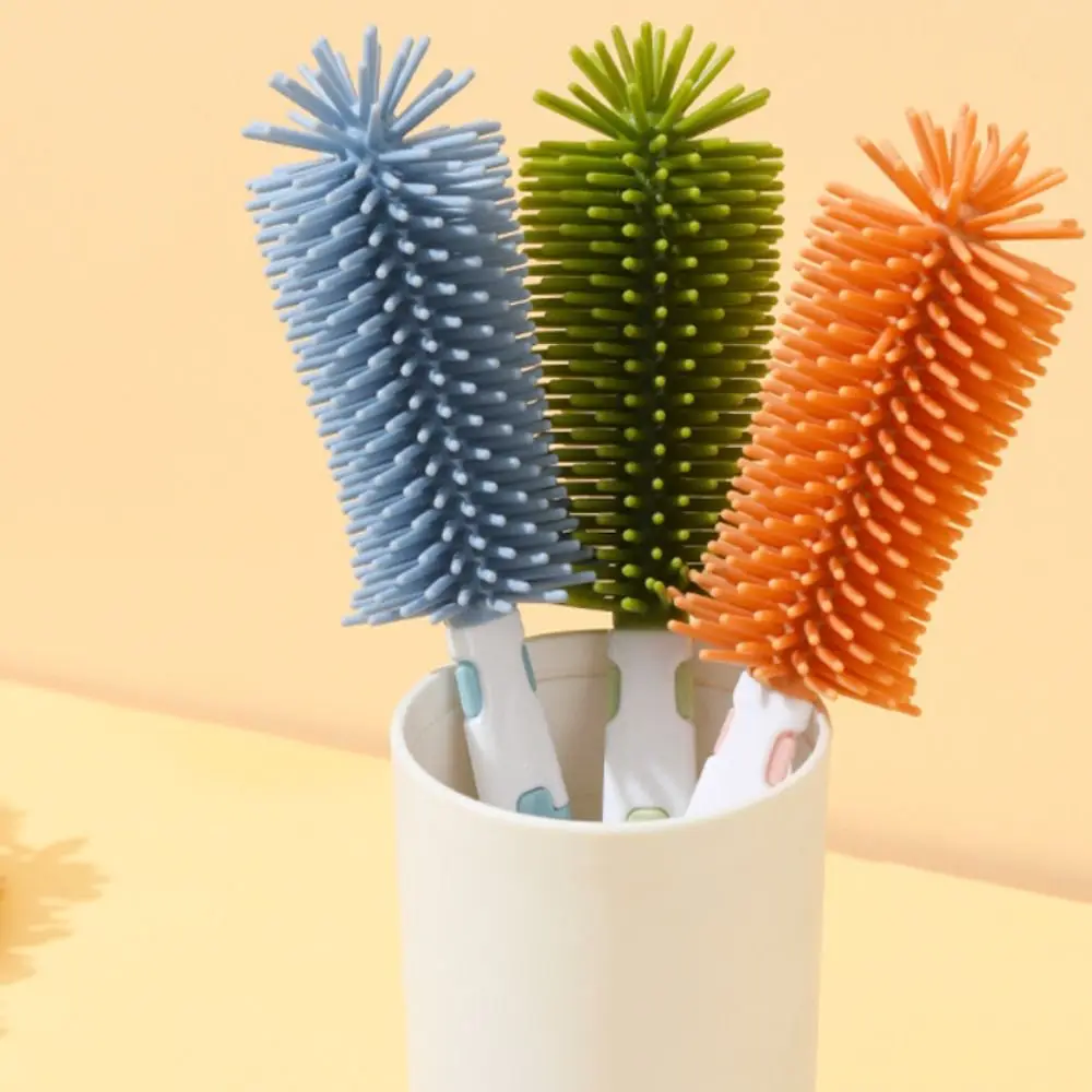 Juego de 2 unidades de limpiador de biberones duradero con rotación de 360 grados, cepillo portátil de silicona para biberones, cepillo para pezones suave colgante para el hogar