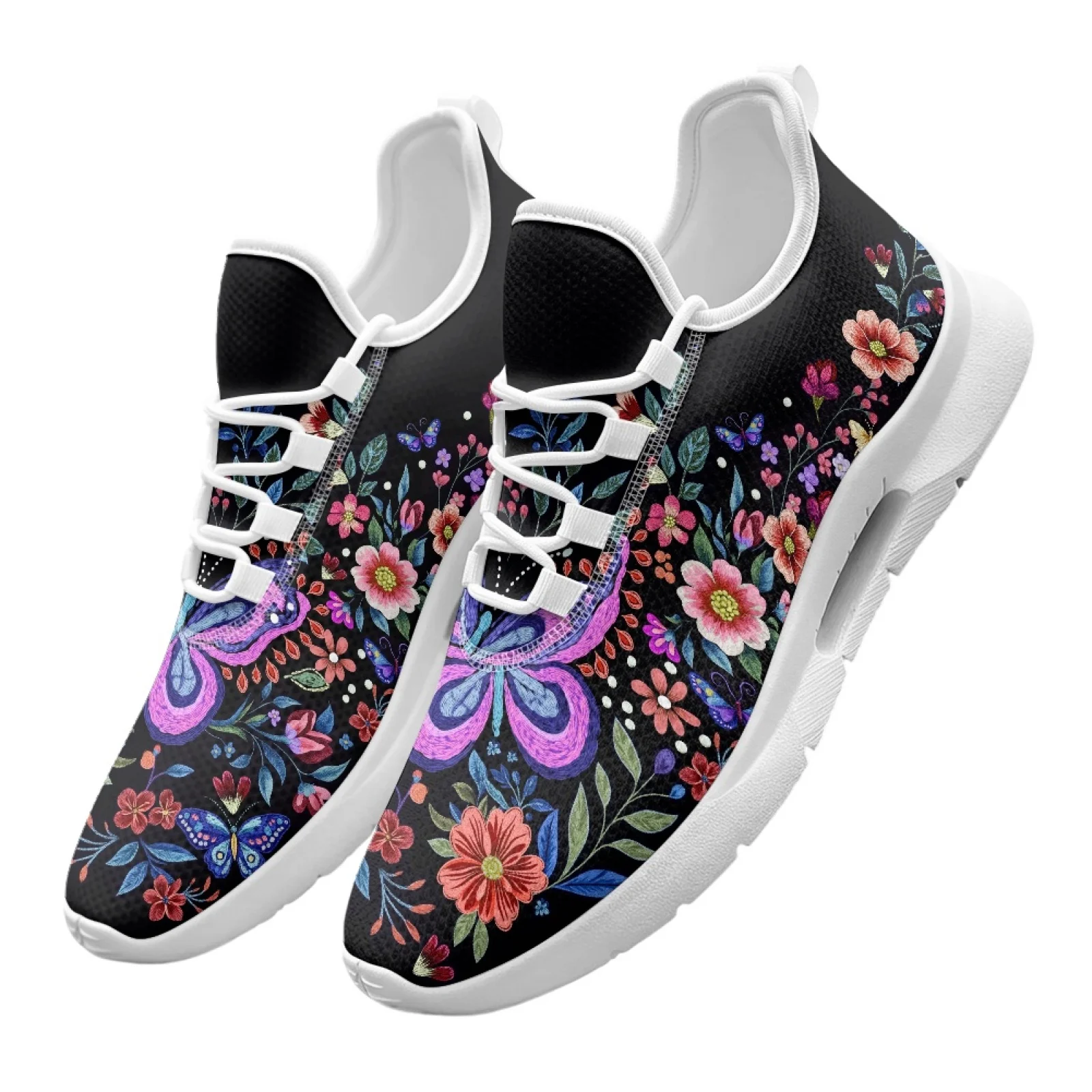 XIXIRIMIDO Lace-up Casual Shoes Mens Sneakers Comfortable Mesh Breathable Walking Shoes Women's Lightweight Soft Sports Flower