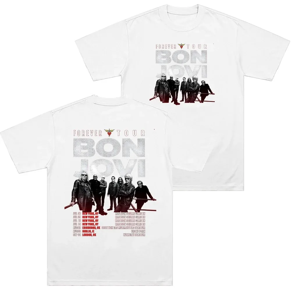 Bon Jovi Forever Tour Poster Graphic Print T-Shirt MenWomen O-neck Cotton Short Sleeve Loose Casual Oversized Top Summer New Tee