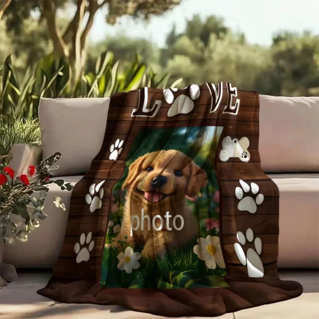Personalized Custom Pet Photo Blanket, Commemorative Picture Printed Memorial Throw Blanket, 1pc