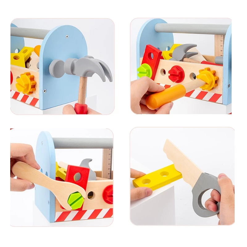 Take-Along Tool Kit Pretend Play Tool Set Gift For Boy Or Girl Kids Educational DIY Wooden Nut Assembly Toys