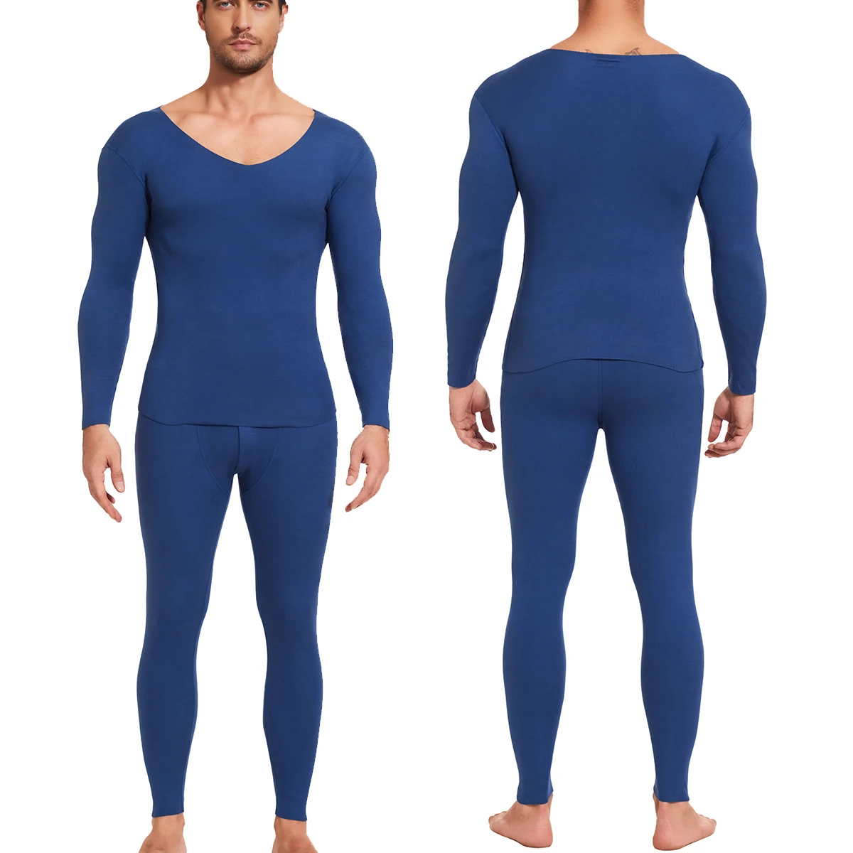 Mens V-neck Premium Thermal Underwear Suit Ultra Soft Long Johns Fleece Lined Keep Warm Base Layer Thermal Clothes Set of 2