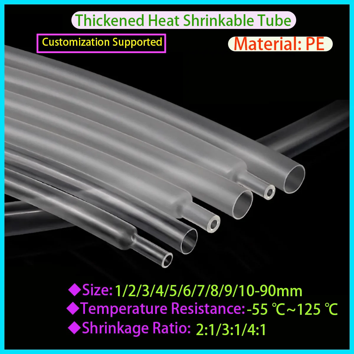 Transparent 4:1 Heat Shrink Tubing, Wrapped with A Heat Shrink Sheath Diameter of 1/2/3/4/5/6/7/8-90mm