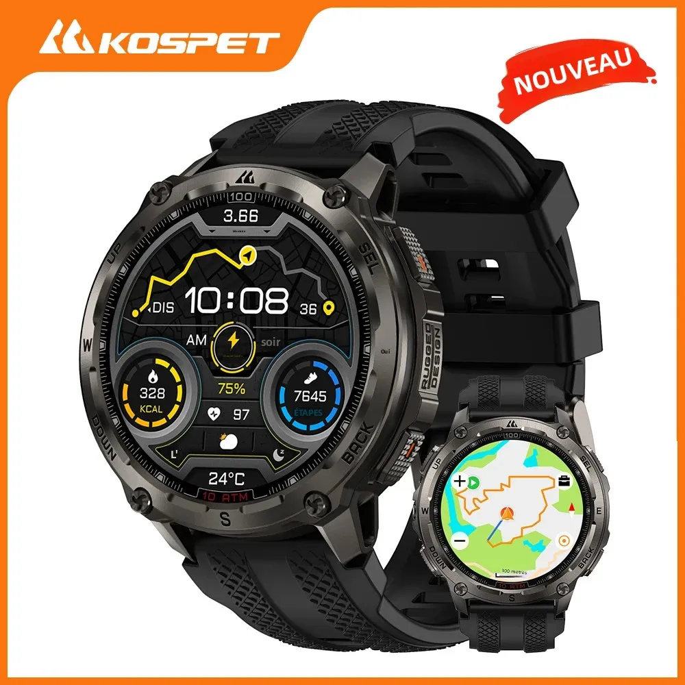 KOSPET Tank T4 montre intelligente robuste pour hommes avec 32GB de stockage GPS cartes hors ligne 10ATM étanche fréquence cardiaque plongée ski randonnée