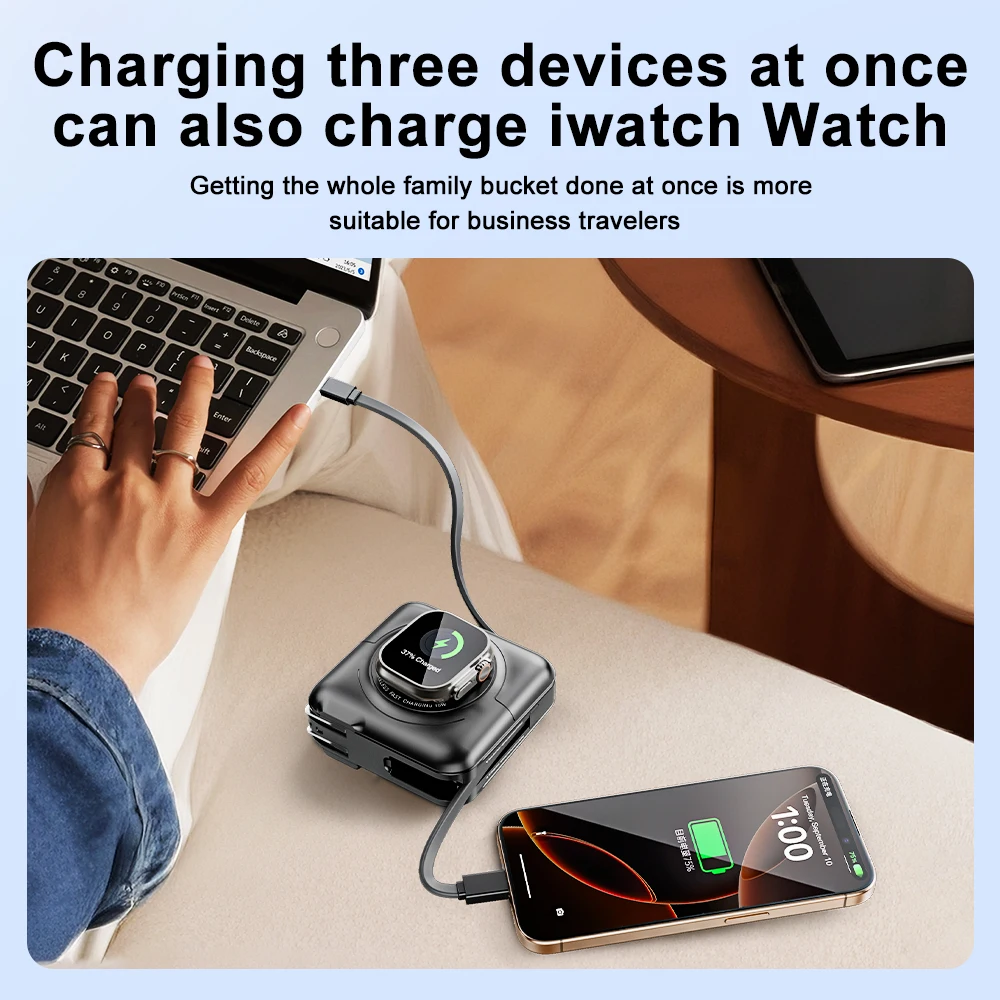 8-in-1 Magnetic Wireless Power Bank 15000mAh Type-C 45W Fast Charging With Dual Cables AC Plug for iPhone Android Airpods Watch