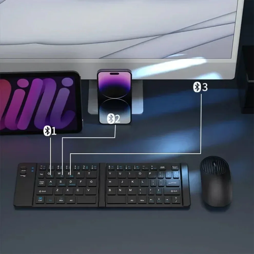 Imagem -01 - Mini Teclado Bluetooth sem Fio Dobrável para Iphone Tamanho Grande Sincronização de até Dispositivos Ultra-fino Viagem Bluetooth mini teclado bluetooth sem fio dobravel para iphone tamanho grande sincronizacao de ate dispositivos ultra fino viagem bluetooth 01