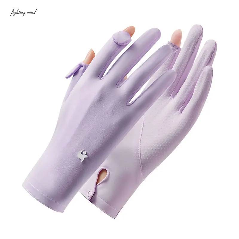 Sunscreen Gloves for Women UV Resistant Thin Summer Breathable Anti-slip Ice Silk Sports Riding Mittens