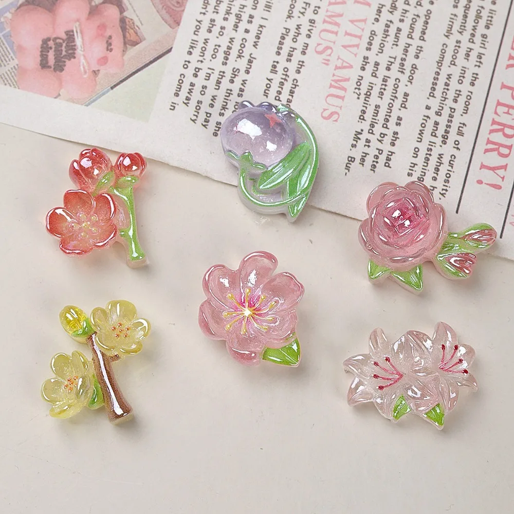 10pcs Mini Kawaii Cute  Flower Flat Back Cabochons Scrapbook Diy  Party Hairpin Accessories Home Decoration Craft