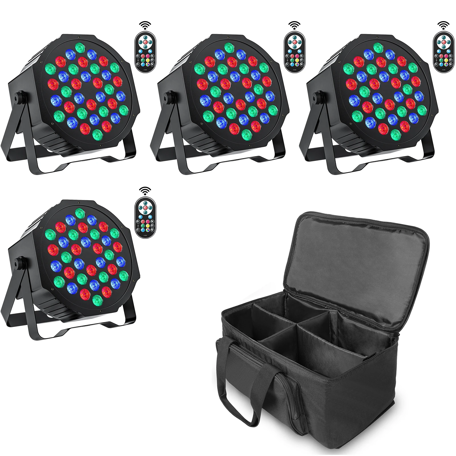 

Datewink 4PCS 36LEDs Flat Par Lights With Bag RGB Stage Lighting Effect DMX512 For DJ Disco Wedding Party Nightclub Christmas
