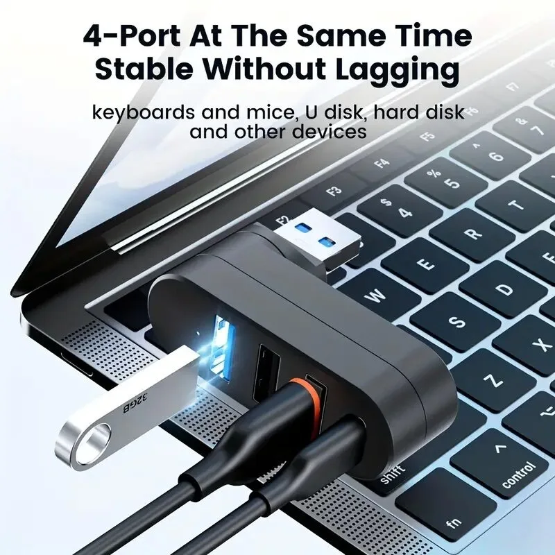 4-In-1 USB 3.0 Multifuncation HUB 90/180 Degree Rotatable USB Type-C Extender High Speed Data Transfer Charge Power Data Port