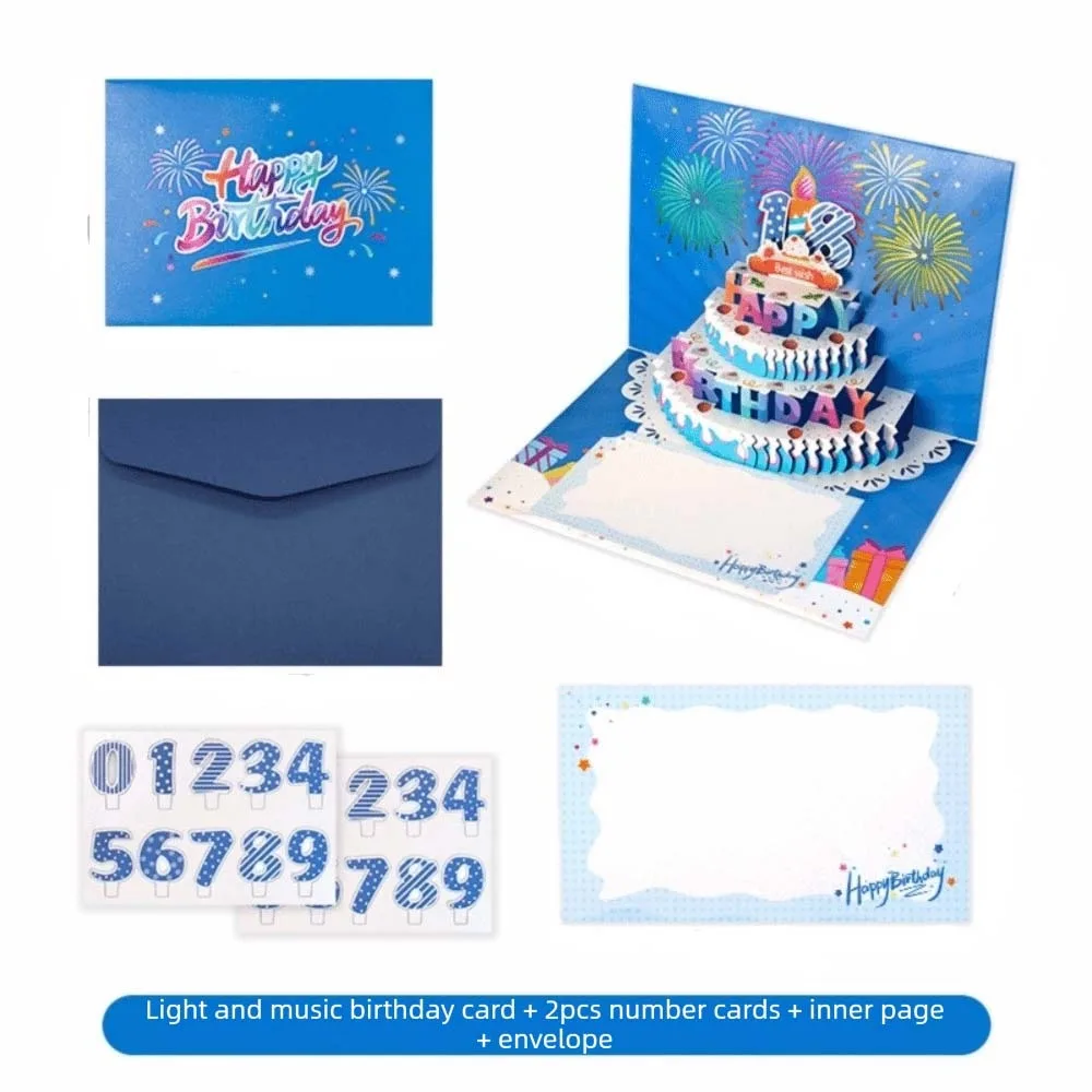 Pop Up 3D Music Light Birthday Cards Creative Foldable Happy Birthday Greeting Card Hollow Smart Sensor