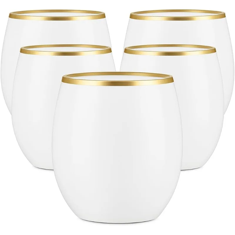 

40 count Unbreakable Stemless Plastic Wine Champagne Whiskey Glasses Elegant Durable Disposable Indoor Outdoor Ideal for Home, O