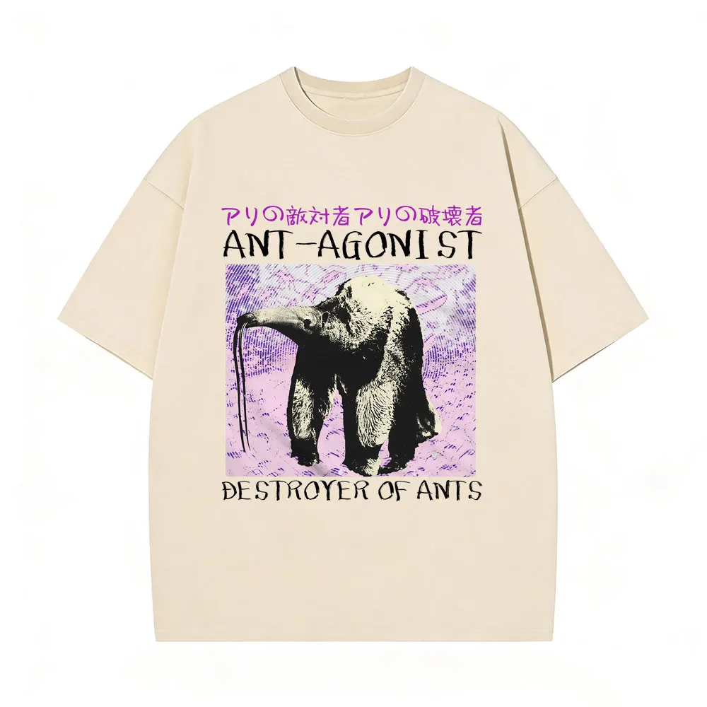 

Ant Agoni St Destroyer of Ants T Shirt Funny Japanese Style Anteater Vintage Washed T-shirt Men Women Casual Oversized T-shirts