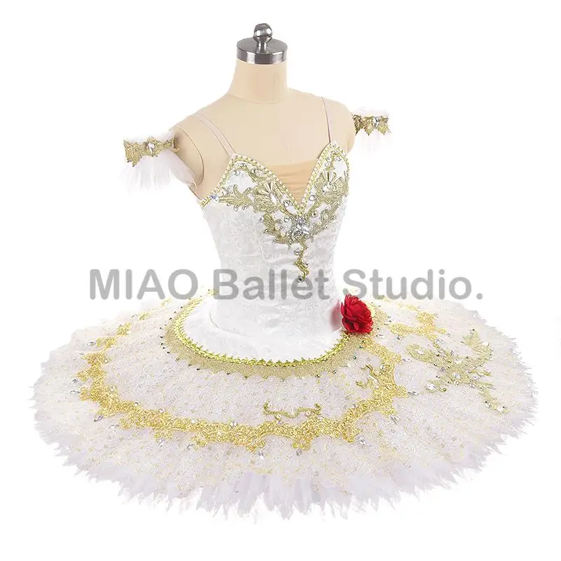 Spanish Style Classical Variation Stage Dress Ballet Platter Tutu Costumes YAGP White GOLD Don Quixote pancake tutu ballet  0135