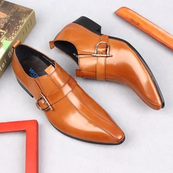 HKDQ Men's Casual Business Leather Shoes Mens Buckle Pointed Toe Dress Office Flats Men Fashion Wedding Party Mens Oxford Shoes