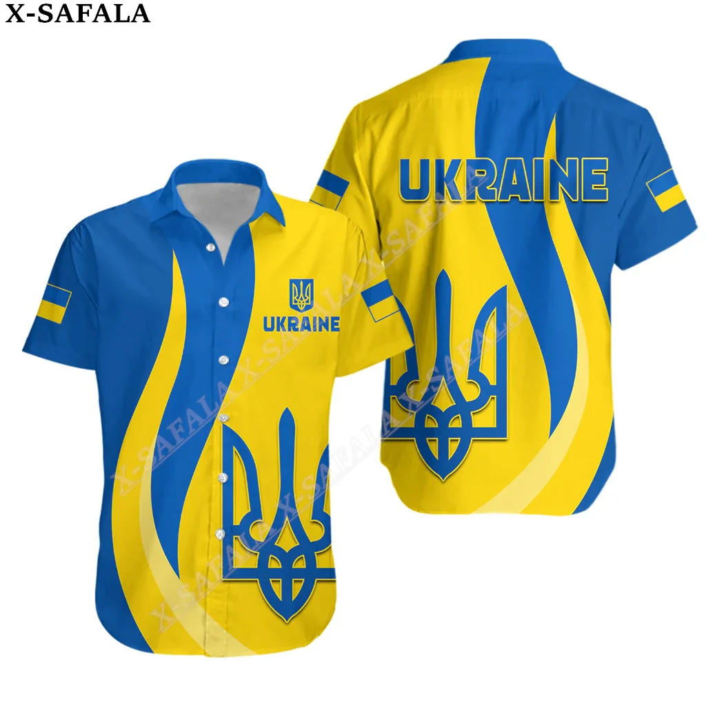 

Ukrainian National Emblem Ukraine customized 3D Print Mens Hawaiian Beach Shirt High Quality Button Fashion Short Sleeve Tops-2