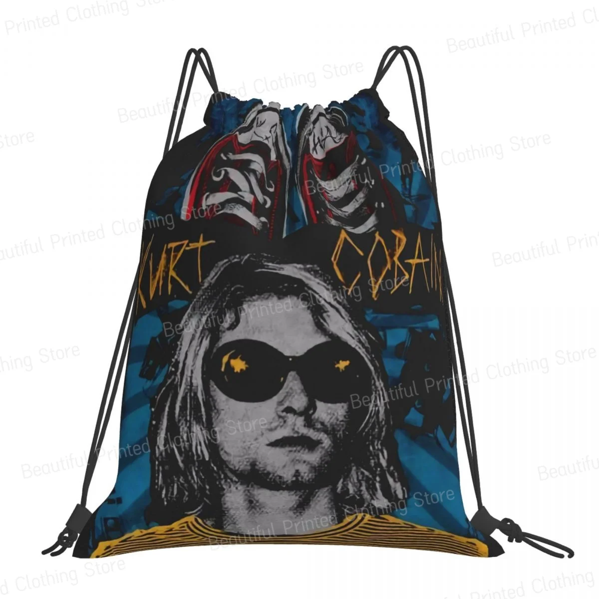 Polyester Gothic Drawstring Bags for Training Kurt Cobain Guitar Outdoor Sport Storage Bag Portable Shopping Sackpack