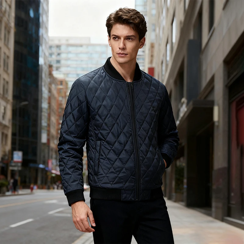 

Men's Warm Rhombic Cotton-Padded Jacket with Baseball Collar Large Size Fashionable Thickened Autumn Winter Cold-Proof Outerwear