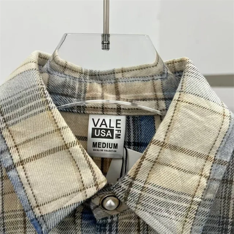 صور حقيقية VALLEY قمصان رجالي منقوشة مثقاب ساخن من القطن الخالص قمصان أمريكية عتيقة كبيرة الحجم يتم شحنها يوم واحد