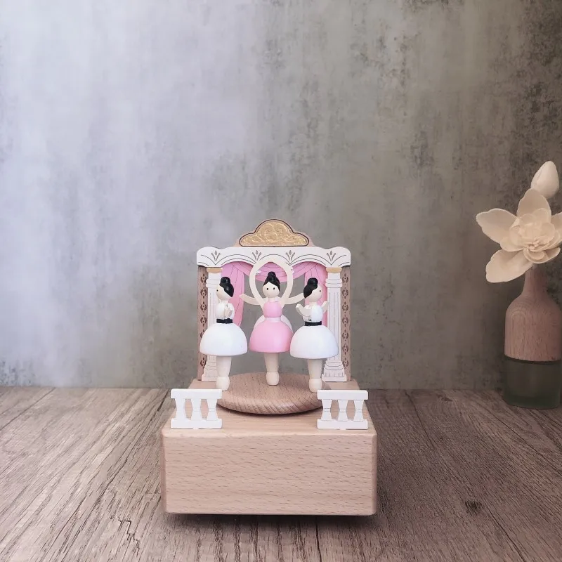 Pink Ballet Girl Wooden Music Box, Handmade Music Box, Desktop Decoration, Creative Gift For Festivals And Birthdays