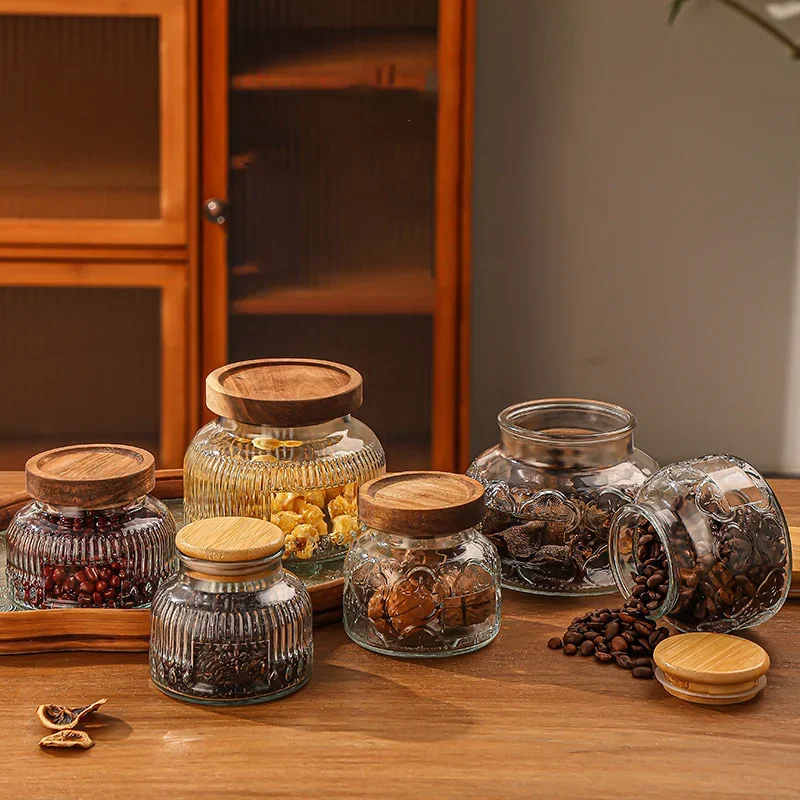 Coffee Cans Vintage Sunflower Wave Glass Storage Jar Glass Sealed Cans for Snacks Candy Grains Medicinal Materials Seasonings