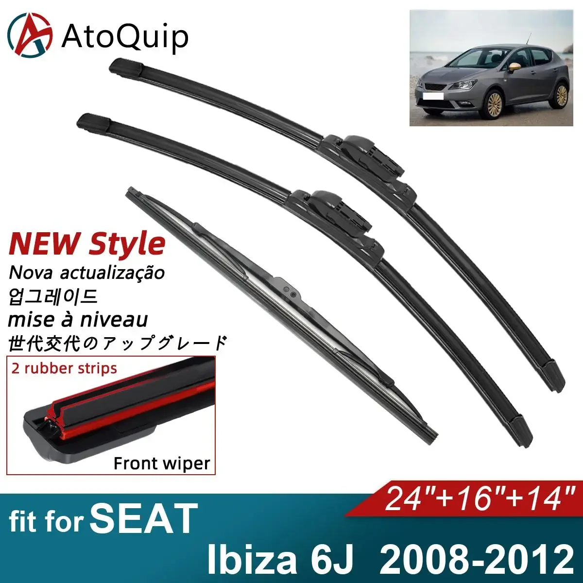 

Double Rubber Car Wiper Blades for 2008-2012 SEAT Ibiza 6J Front Rear Windscreen Wipers Accessories 2008 2009 2010 2011 2012