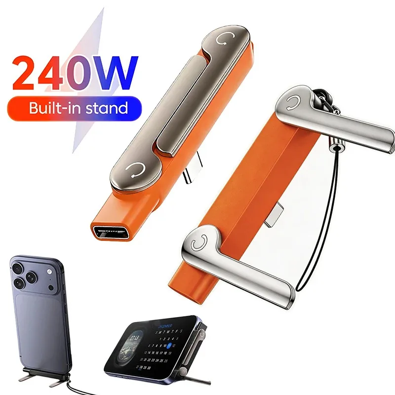 Adaptador de Carregamento Rápido 2 em 1 Tipo C para Celular 240W, Conversor OTG Tipo-C Macho para USB-C Fêmea para iPhone 17 16 Huawei