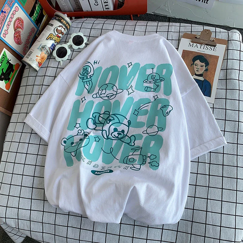 Tops con estampado de oso para mujer, camiseta Harajuku de gran tamaño, camiseta Kawaii para mujer, ropa informal holgada de manga corta, ropa de calle 2022