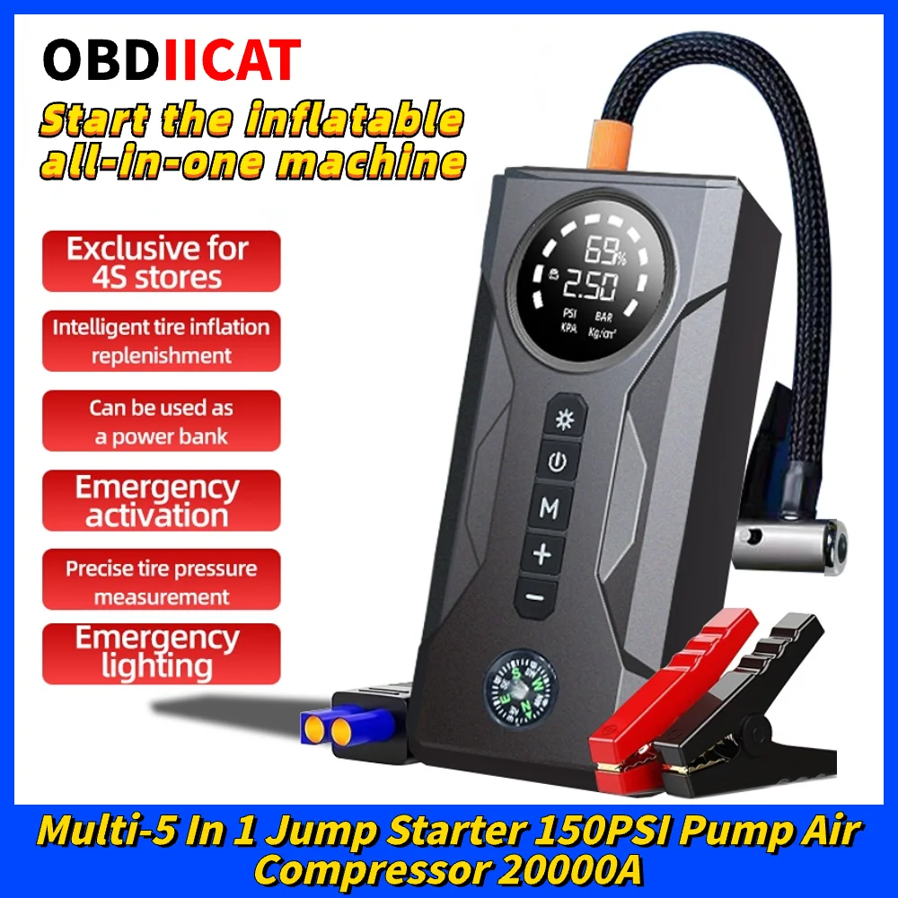 

OBDIICAT-S6 2000A Super Capacity Car Jump Starter 5IN1 Portable Automotive Power Bank External Vehicle Battery Charge Booster