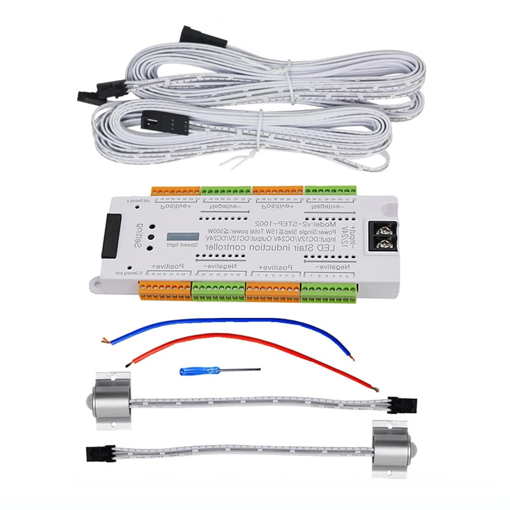 

Customizable LED Lighting Control for Stairs Features a 32 Channel System with Advanced Motion Sensing and Dimming Options