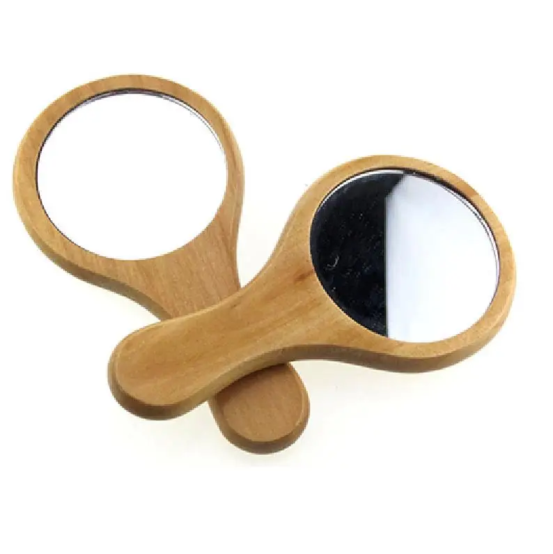 Natural Wood Mirror Wooden Hand Mirror Vintage Portable Compact Makeup Hand Held Mirror Wedding Party Favor Gift ni52