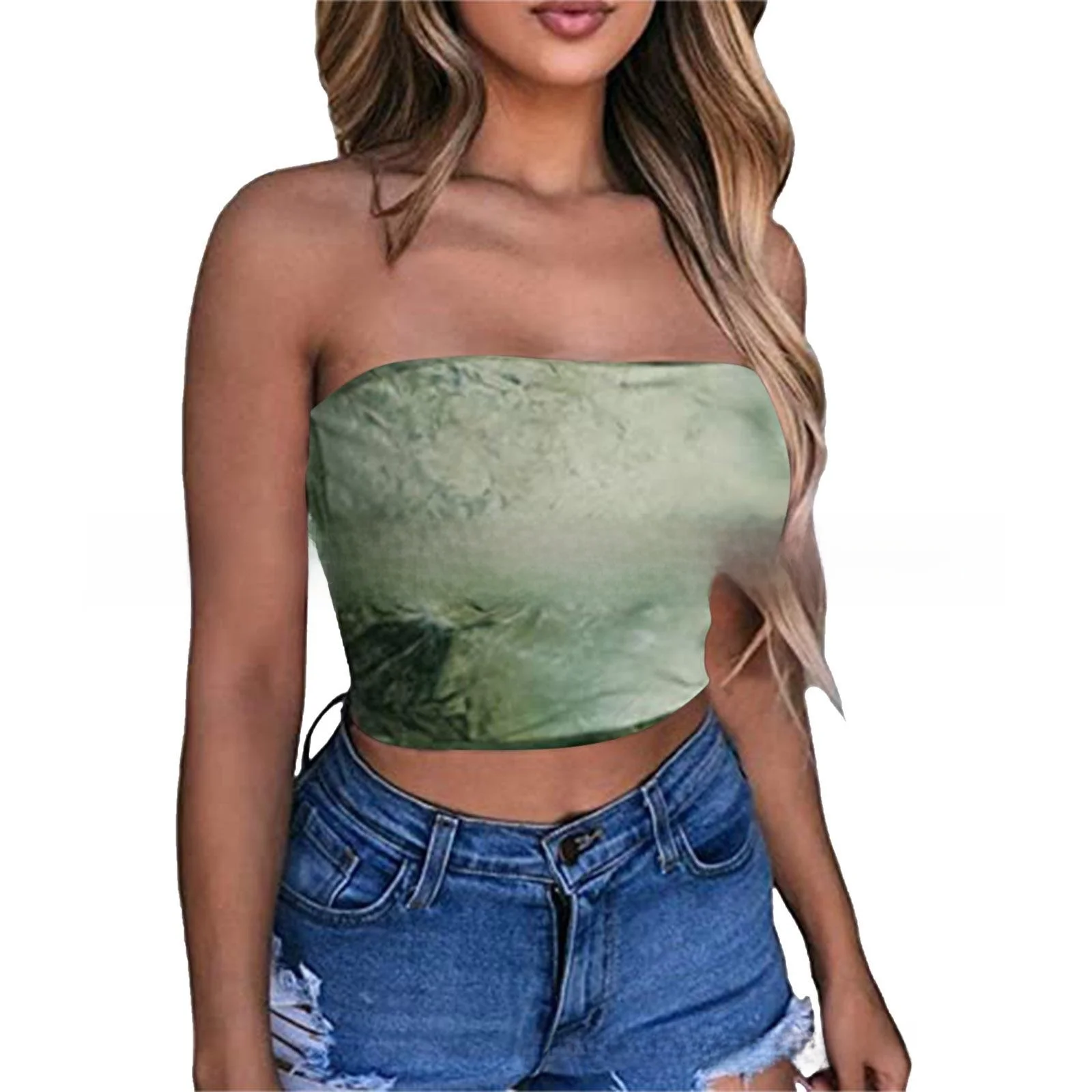 Canotta da donna in cotone con stampa sportiva colorata avvolgente sul petto, vestibilità aderente, oulder Bared ort Sle, abbigliamento interno