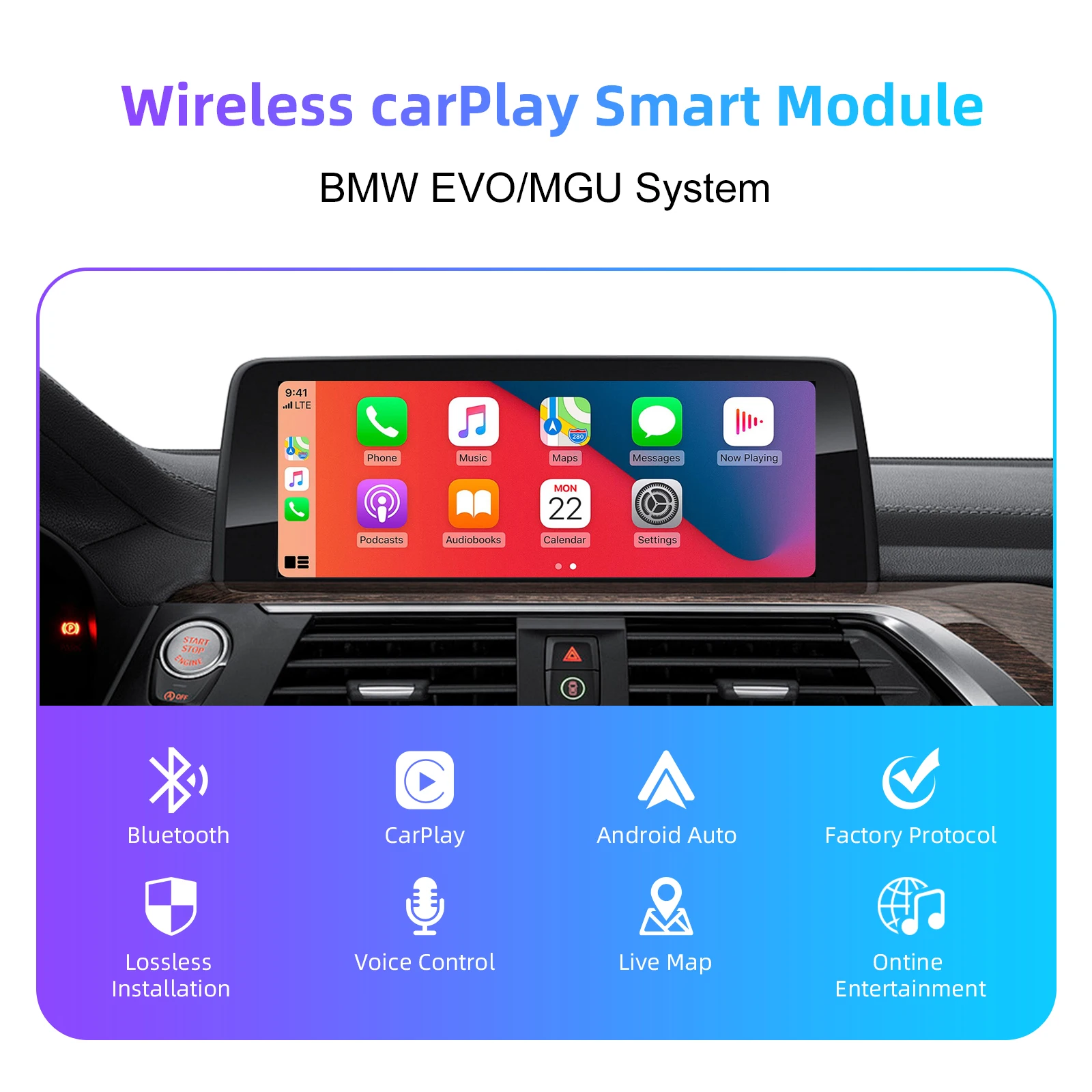 EzoneTronics Wireless CarPlay Android Auto retrofit kit decoder box for BMW EVO MGU ID5 6 7 System 1 3 5 6 7Seires X1 X2 X3 X4